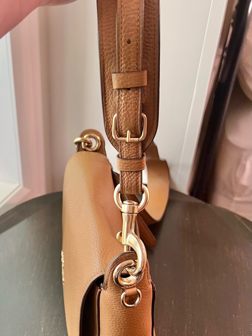 Coach Small Jes Messenger Pebbled Leather Crossbody Flap Bag Tan Light Saddle - Picture 5 of 8